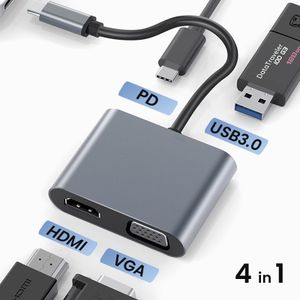 4 In 1 Type-c+HDMI+VGA+PD Charging+USB 3.0 Adapter Docking Station Hub