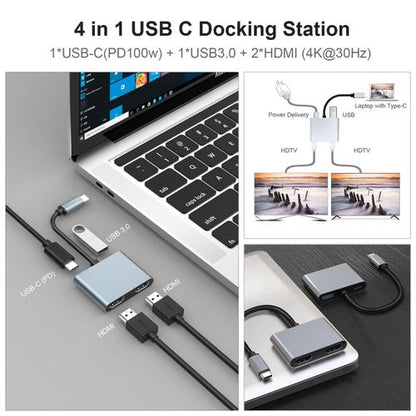 4 In 1 Type-c+HDMI+VGA+PD Charging+USB 3.0 Adapter Docking Station Hub